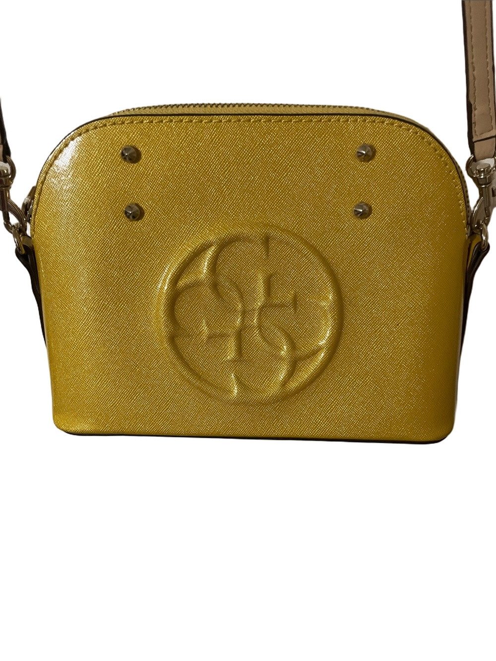 Guess Shimmer Yellow Embossed Logo Crossbody
